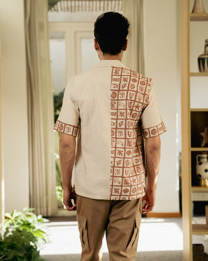 Aqua Block Terracotta Beige Linen Shirt